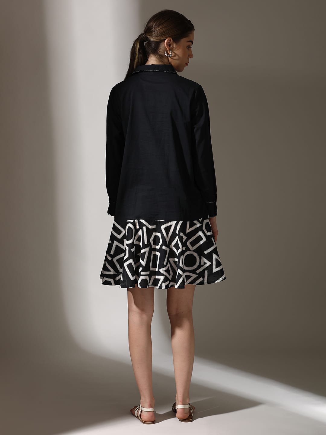 Shirt Dress Two-Toned with Printed Skirt for women