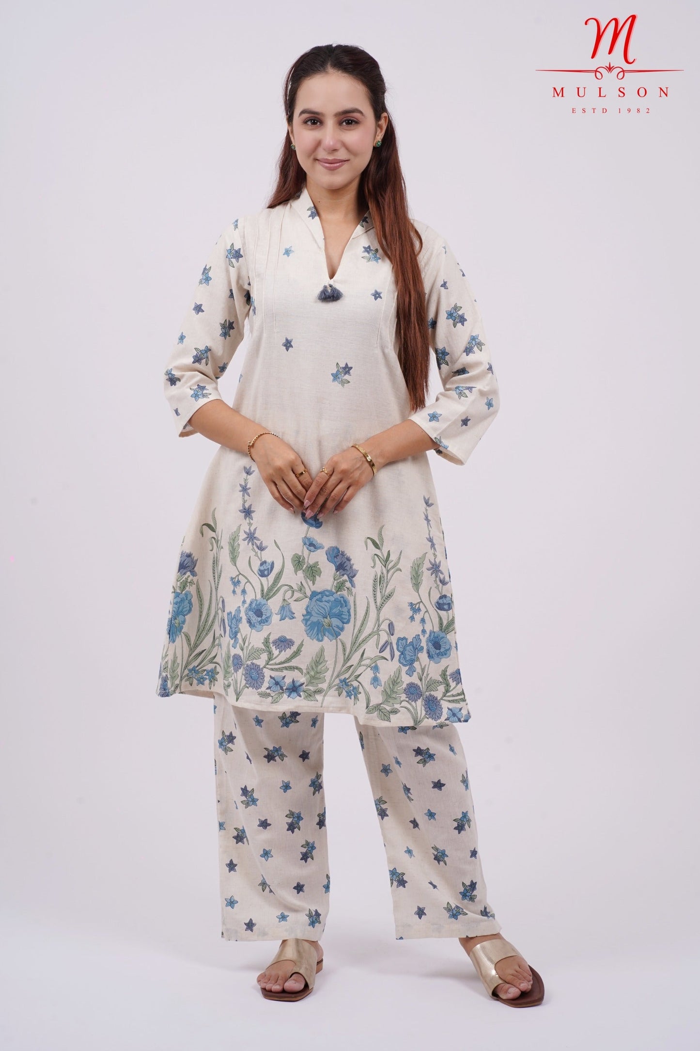 Cotton Kurta Set Mulson Cream Floral