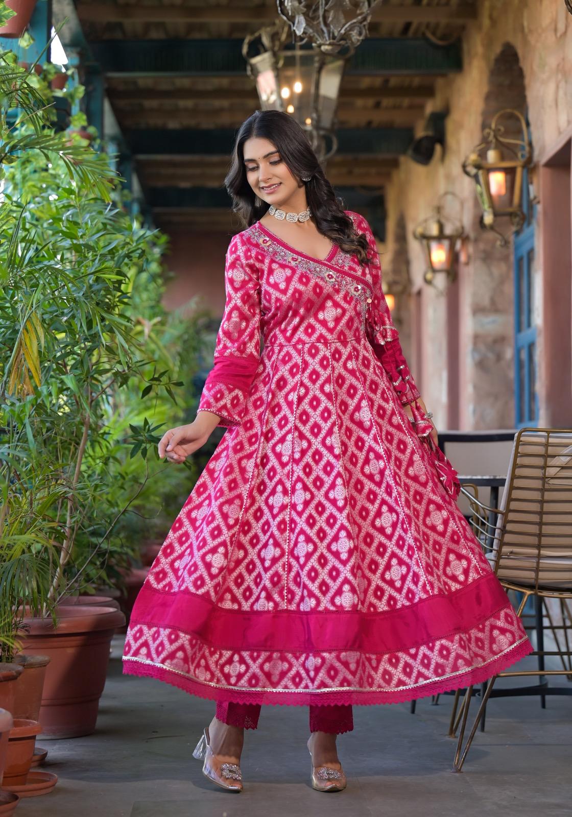 Red Ankarakali suit with Embroidered dupatta