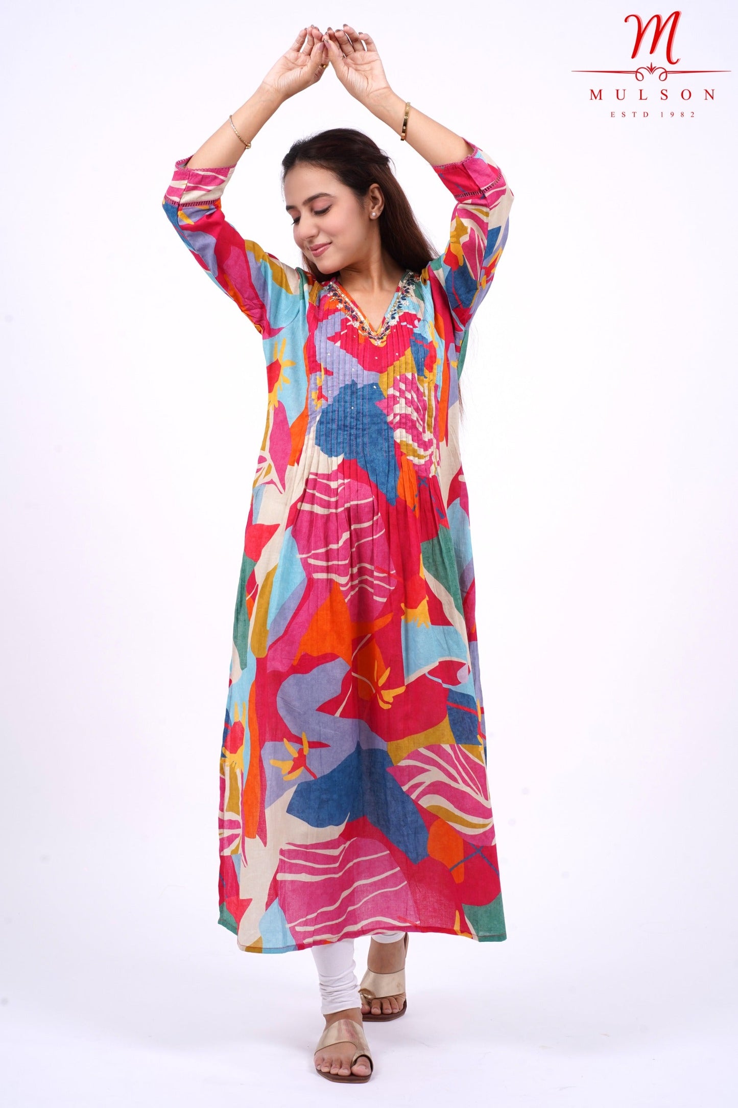 Cotton Kurta for Women Mulson Multicolour Abstract Printed