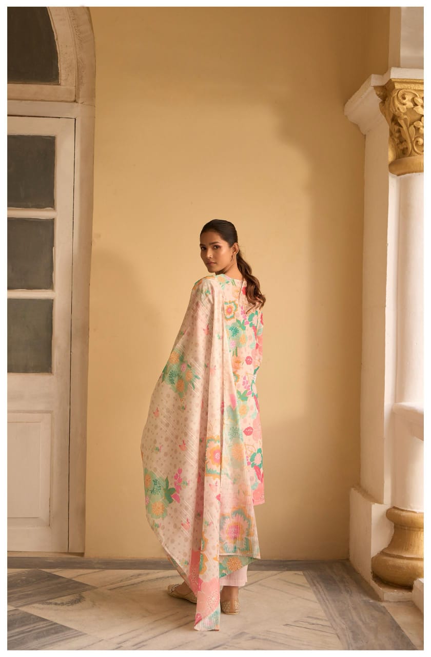 Pastel Pink Floral Kurta Set with Printed Dupatta
