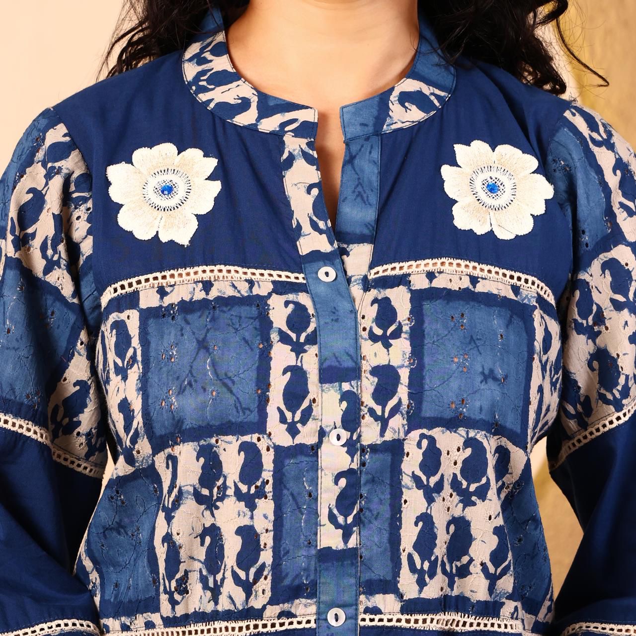 Navy Blue Printed Cotton Co-Ord Set for Women with Straight Kurta & Pant