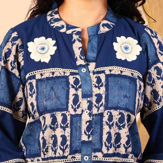 Navy Blue Printed Cotton Co-Ord Set for Women with Straight Kurta & Pant