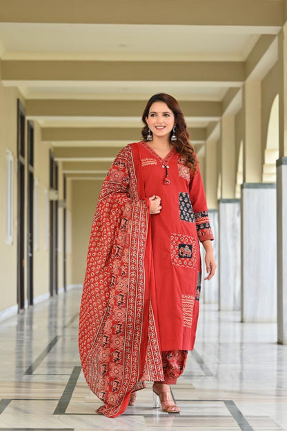 Women’s Black Printed Cotton Kurta Salwar Dupatta Set | Traditional Ethnic 3-Piece Suit | Ajrakh Inspired Festive & Casual Wear
