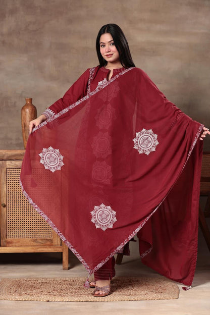 Crimson Heritage Printed Kurta Set with Dupatta