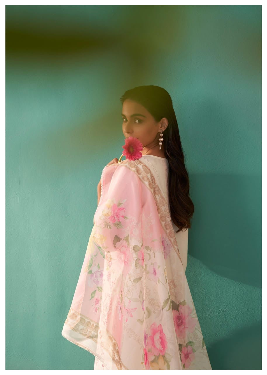Mulson white Cotton Suit Set with Dupatta
