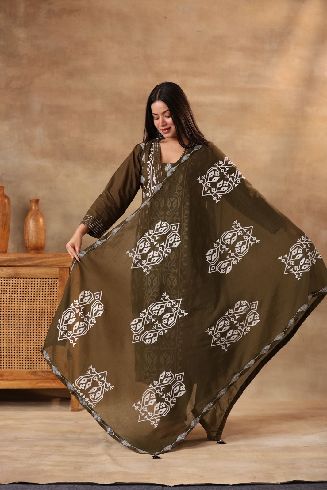 Earthy Cocoa Elegance , olive heritage , Royal plum Suit Set.