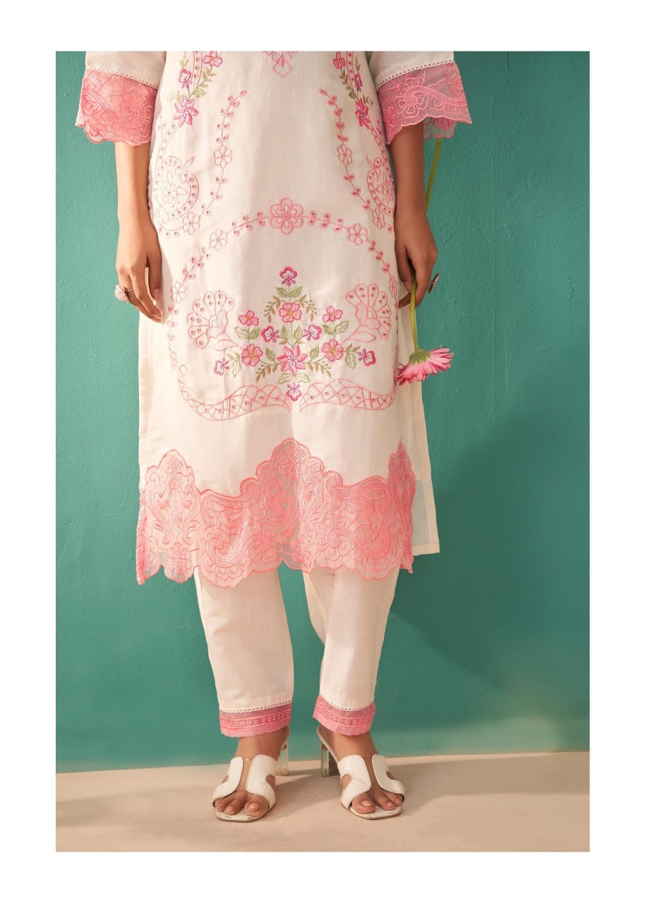 Mulson white Cotton Suit Set with Dupatta