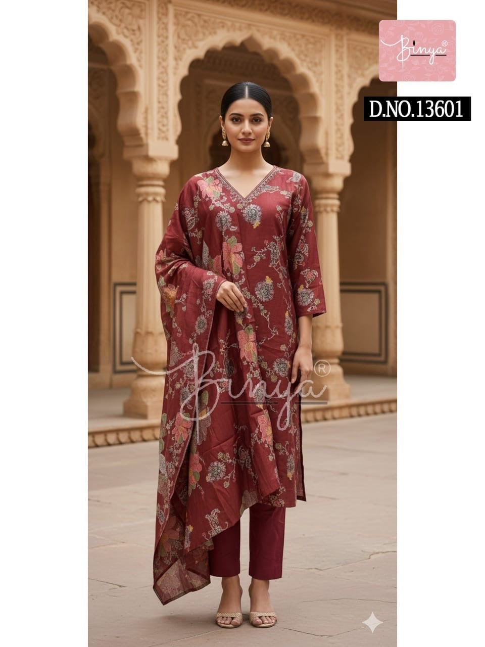 Elegant Embroidered V-Neck Kurta Set with Dupatta – Premium Ethnic Women’s Suit