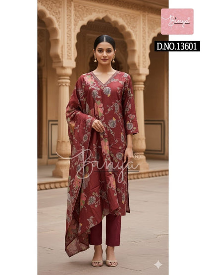 Elegant Embroidered V-Neck Kurta Set with Dupatta – Premium Ethnic Women’s Suit