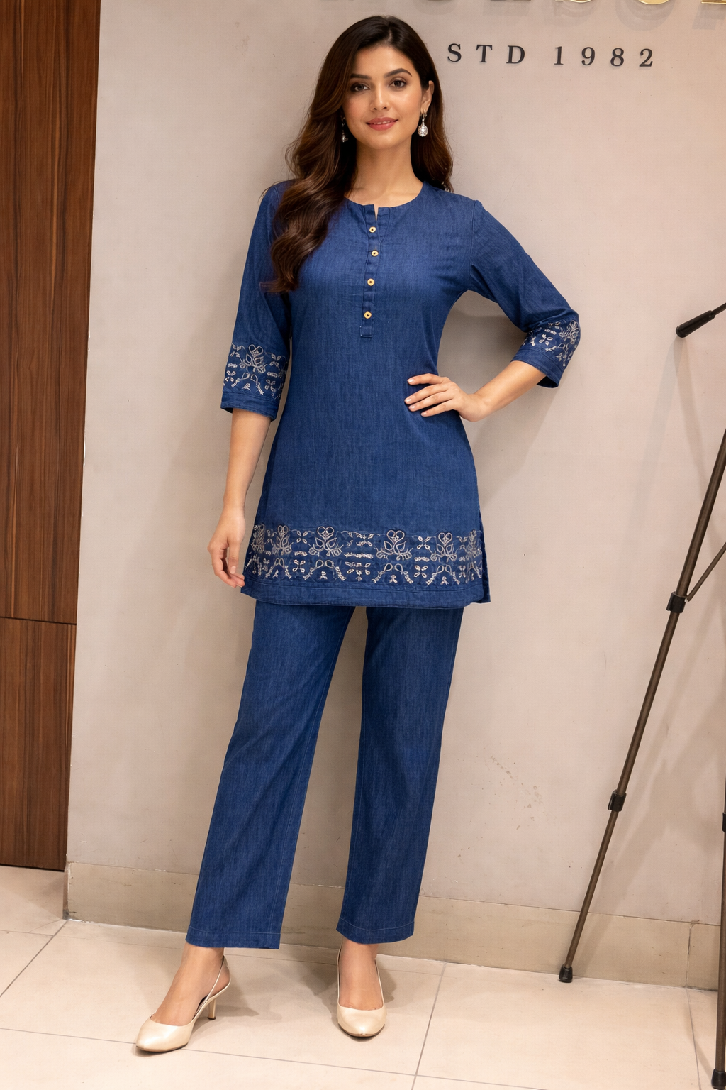 Mulson Indigo Threadwork Kurta Set
