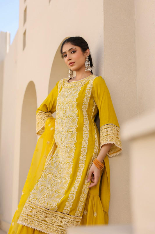 Lavender or Yellow Noor Embroidered Suit Set