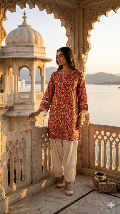 Women’s Pink Printed Cotton Kurta with Palazzo Pants | Ethnic Straight Kurta Set | Casual & Festive Wear