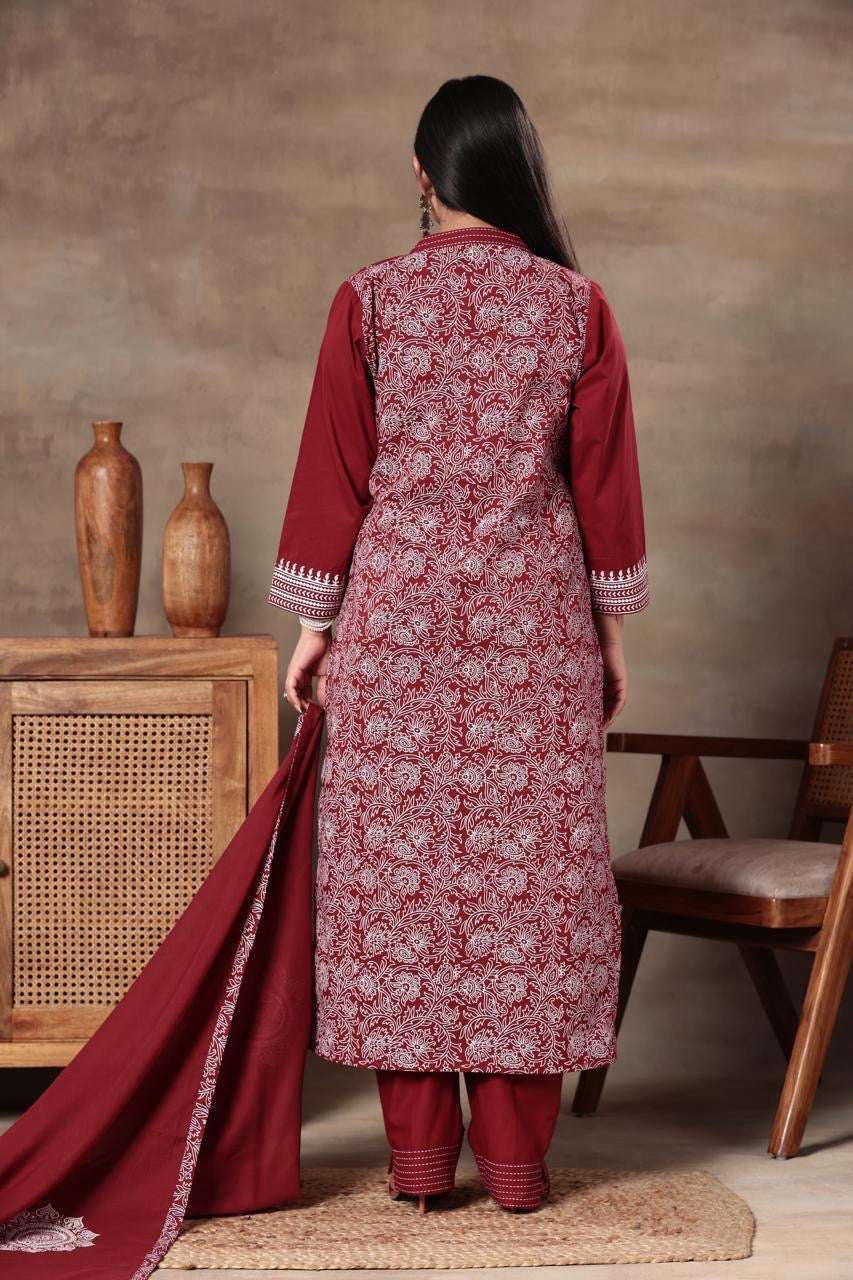 Crimson Heritage Printed Kurta Set with Dupatta