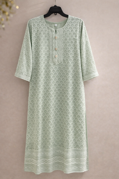 Elegant Printed Straight Kurta with Intricate Neck Detailing for Women | Casual & Daily Wear