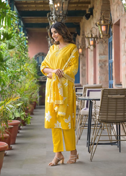 Cotton Suit Set Floral Printed  with Dupatta