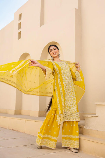 Lavender or Yellow Noor Embroidered Suit Set