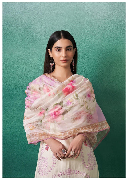 Mulson white Cotton Suit Set with Dupatta