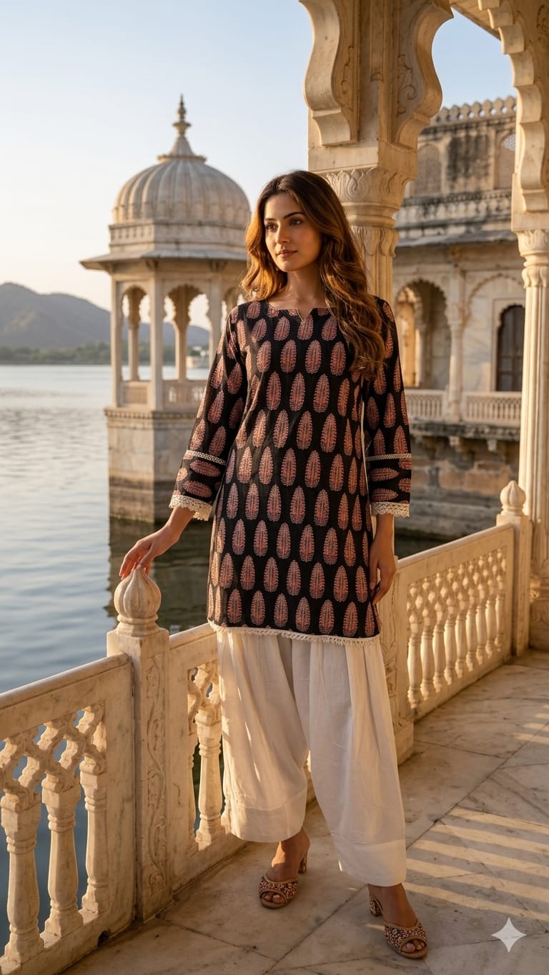 Women’s Pink Printed Cotton Kurta with Palazzo Pants | Ethnic Straight Kurta Set | Casual & Festive Wear
