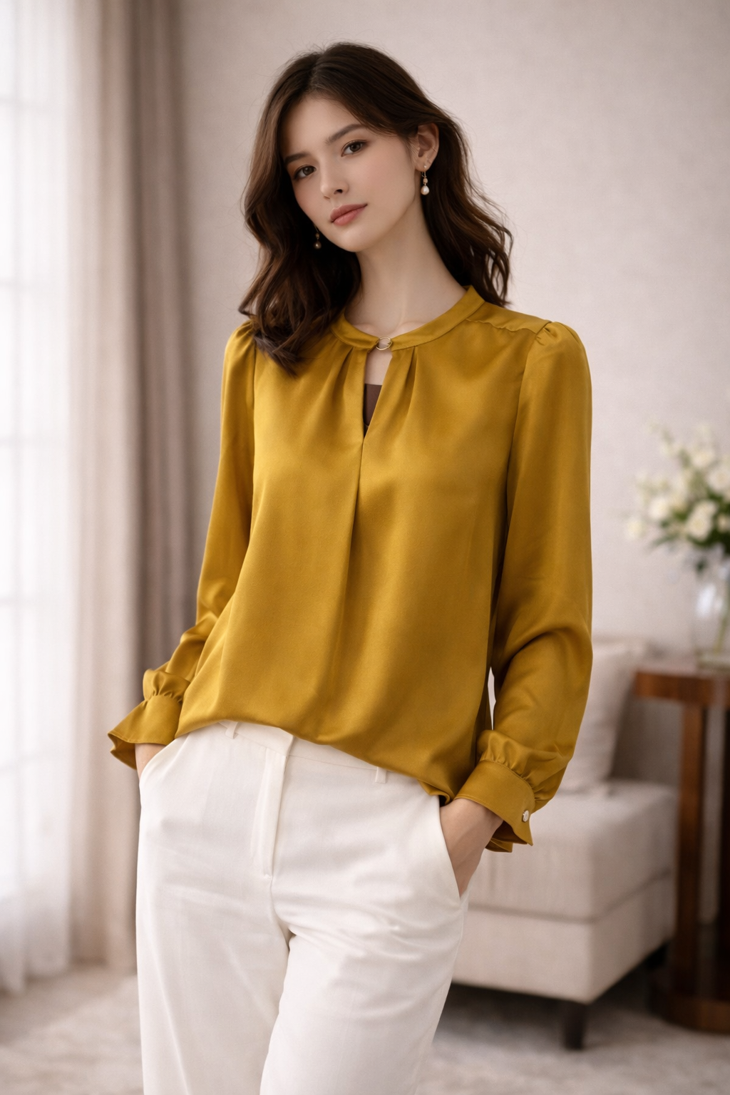 Mustard Elegance Satin Top