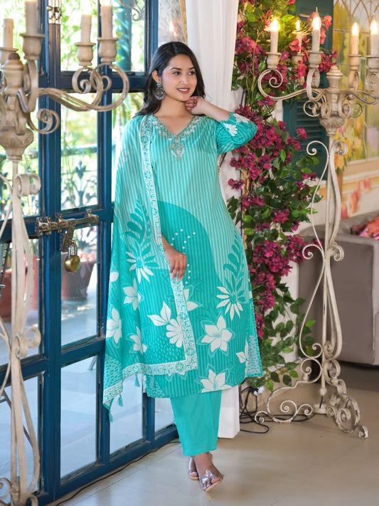 Cotton Suit Set Floral Printed  with Dupatta