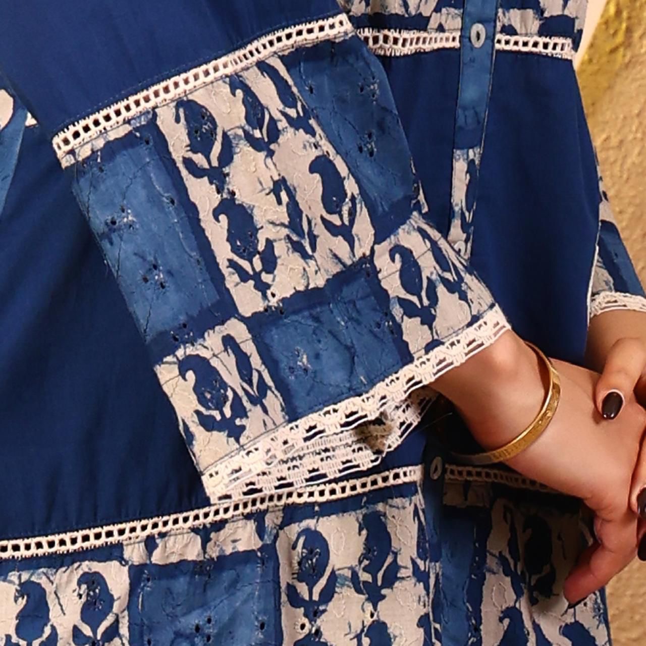 Navy Blue Printed Cotton Co-Ord Set for Women with Straight Kurta & Pant