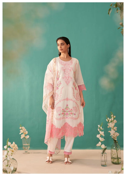 Mulson white Cotton Suit Set with Dupatta