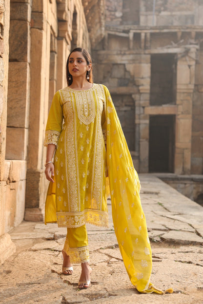 Mulson Mist Blue Embroidered Suit Set