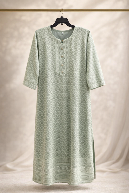 Elegant Printed Straight Kurta with Intricate Neck Detailing for Women | Casual & Daily Wear