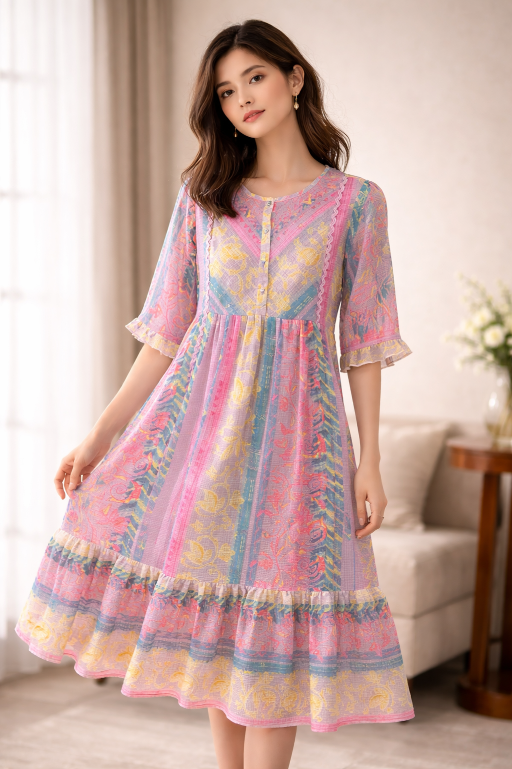 Pastel Bloom Flare Dress