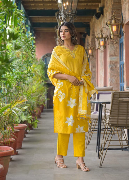 Cotton Suit Set Floral Printed  with Dupatta