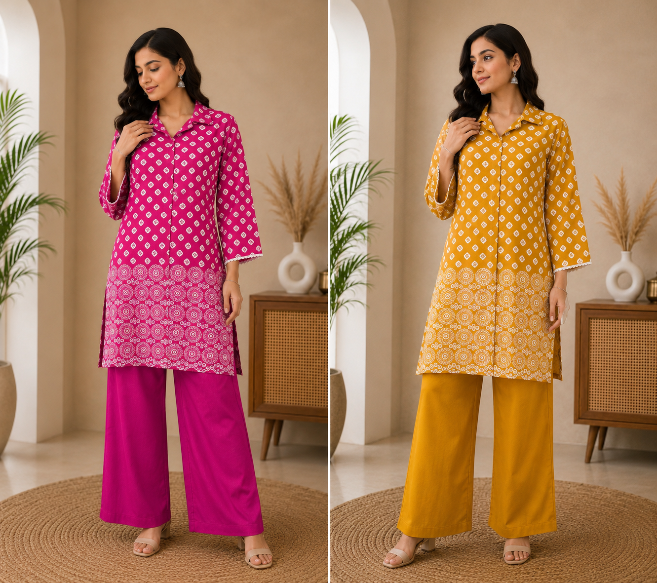 Purple Printed Cotton Kurta with Straight Pant Co-Ord Set for Women