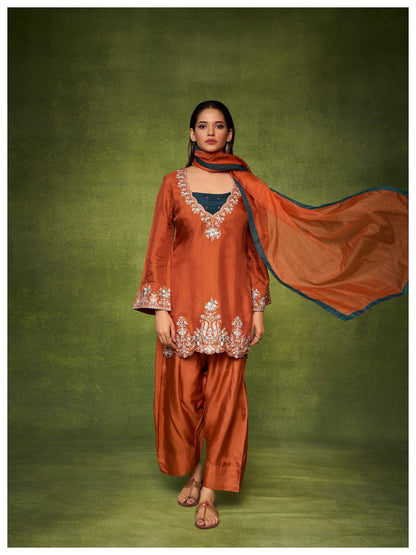 Women’s Embroidered Kurta Palazzo Set with Dupatta