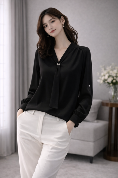 Mulson Elegant Tie-Neck Blouse