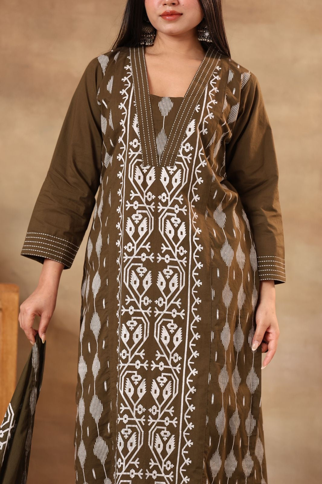 Earthy Cocoa Elegance , olive heritage , Royal plum Suit Set.