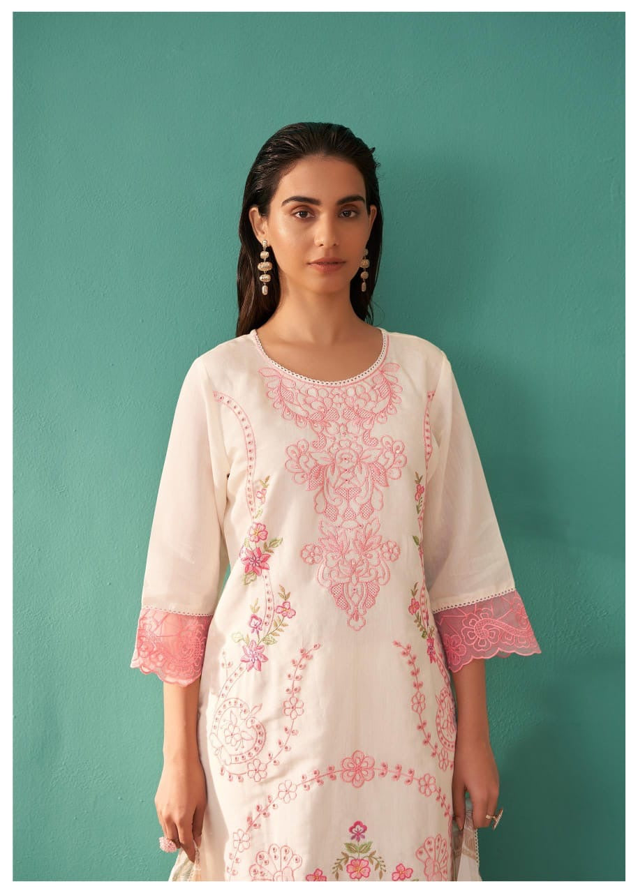 Mulson white Cotton Suit Set with Dupatta