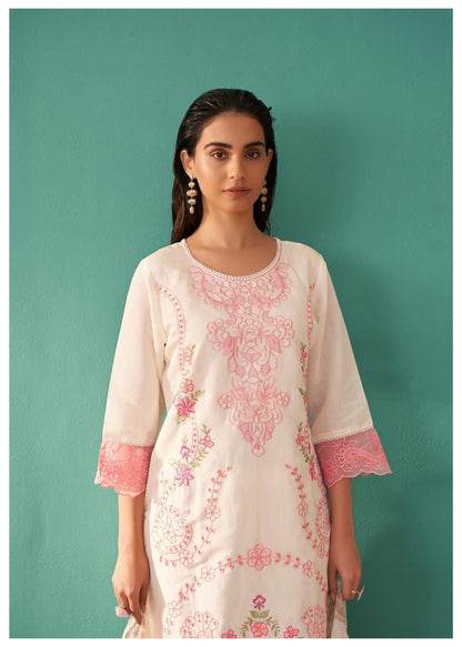 Mulson white Cotton Suit Set with Dupatta