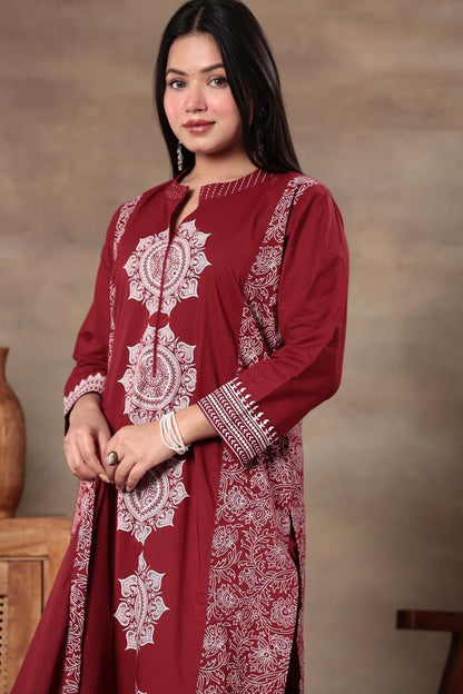 Crimson Heritage Printed Kurta Set with Dupatta