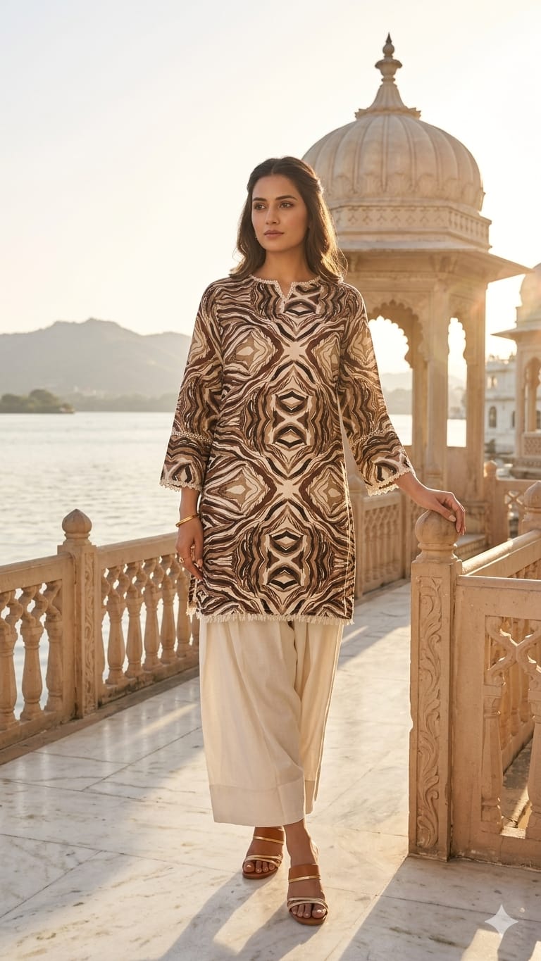 Women’s Pink Printed Cotton Kurta with Palazzo Pants | Ethnic Straight Kurta Set | Casual & Festive Wear
