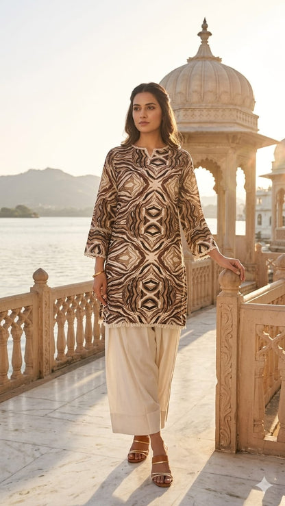 Women’s Pink Printed Cotton Kurta with Palazzo Pants | Ethnic Straight Kurta Set | Casual & Festive Wear