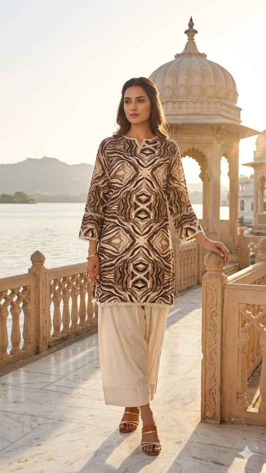 Women’s Pink Printed Cotton Kurta with Palazzo Pants | Ethnic Straight Kurta Set | Casual & Festive Wear