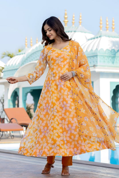 Anarkali Kurta Set  Floral Printed with Dupatta