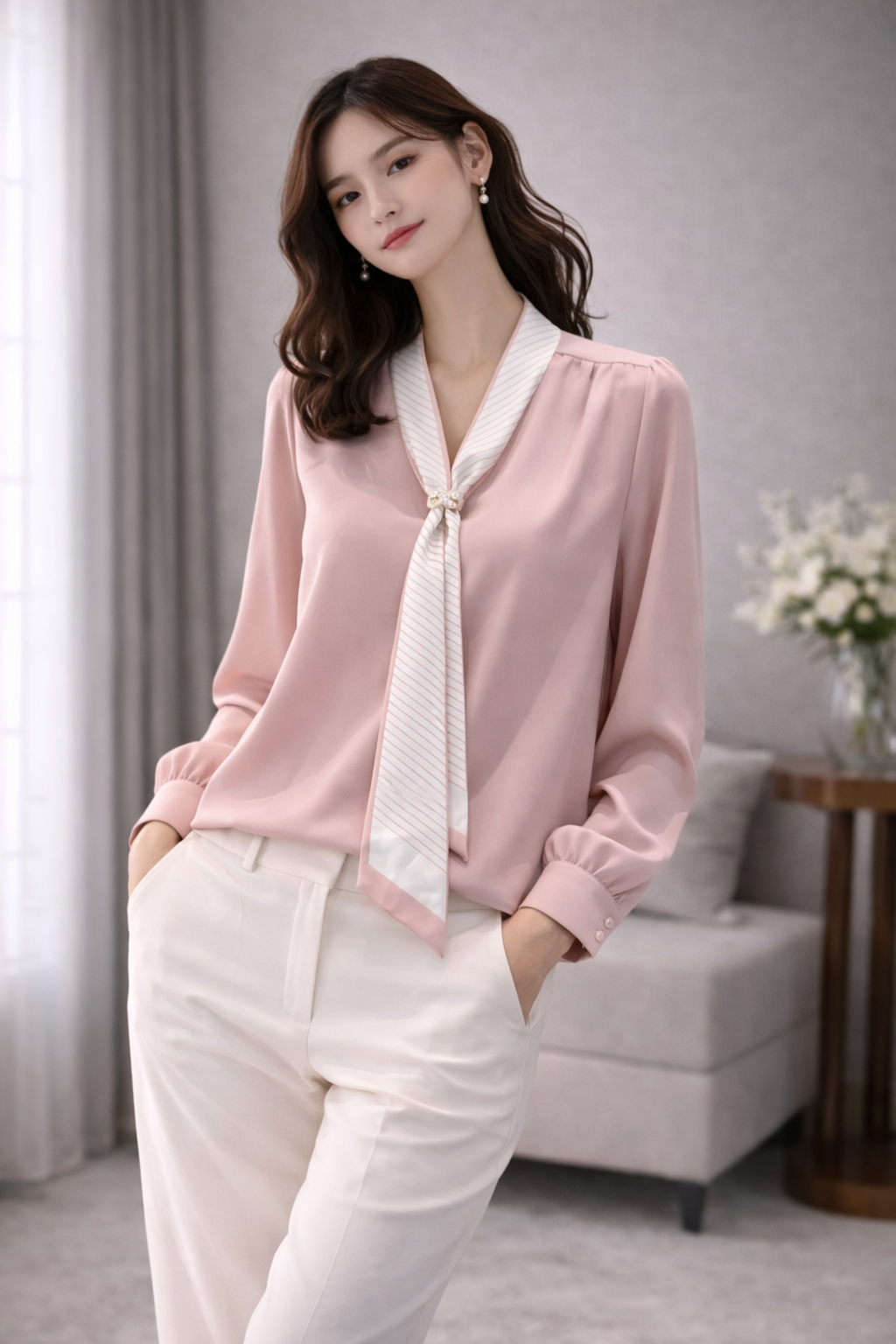 Blush Tie-Neck Elegance Top