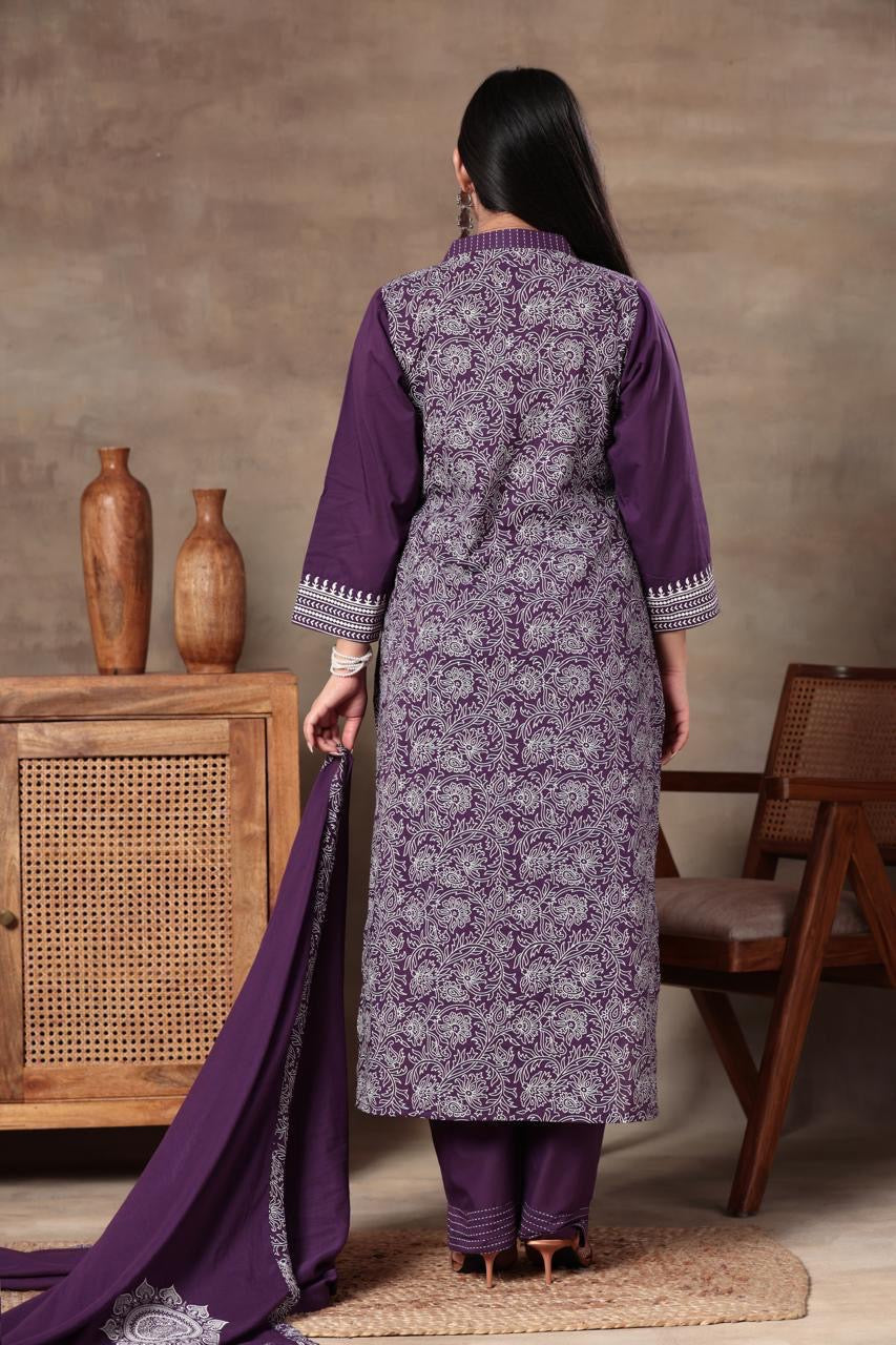 Earthy Cocoa Elegance , olive heritage , Royal plum Suit Set.