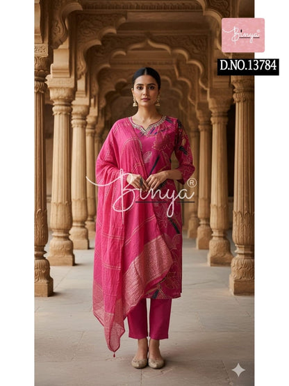 Elegant Embroidered V-Neck Kurta Set with Dupatta – Premium Ethnic Women’s Suit