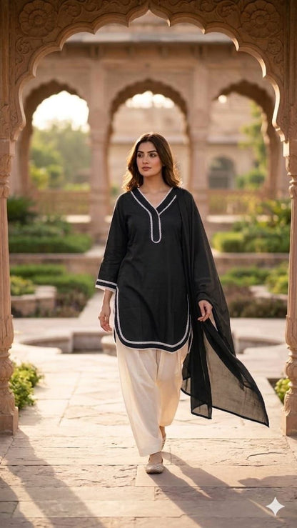 Women’s Rust Brown Straight Kurta with Off-White Patiala Pants & Matching Dupatta | Ethnic Cotton Blend 3-Piece Suit Set | Festive & Casual Wear
