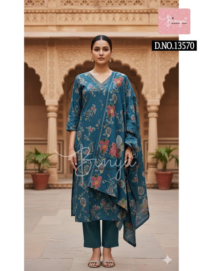 Elegant Embroidered V-Neck Kurta Set with Dupatta – Premium Ethnic Women’s Suit