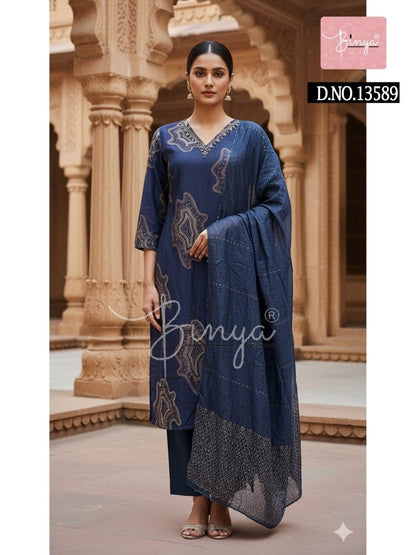 Elegant Embroidered V-Neck Kurta Set with Dupatta – Premium Ethnic Women’s Suit