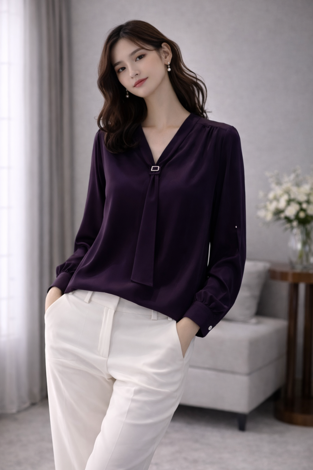 Mulson Elegant Tie-Neck Blouse