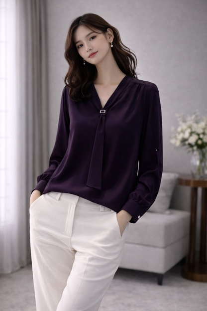 Mulson Elegant Tie-Neck Blouse
